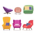 Set different chairs. Flat cartoon style vector illustration. Furniture Vector