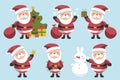 Set of different character cute Santa Claus and gifts box, christmas tree. Design elements isolated on blue background Royalty Free Stock Photo
