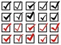 Set of different check mark icons in boxes