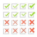 Set of different check marks or ticks and crosses