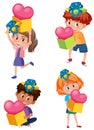 Set of different children holding hearts Royalty Free Stock Photo