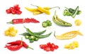 Set with different chili peppers on white background Royalty Free Stock Photo
