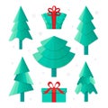 Set different Christmas tree and gifts, vector illustration. Can be used for greeting card, invitation, banner, web design. Royalty Free Stock Photo