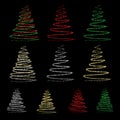 Set of the different christmas trees. Christmas tree collection. Vector golden sparkling Christmas tree illustrations for Royalty Free Stock Photo