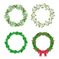 Set of different Christmas wreaths isolated on white.