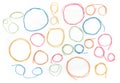 Frames or speech bubbles of colorful cotton threads isolated on white background. Royalty Free Stock Photo