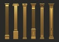 Set of different classic golden columns pilasters Royalty Free Stock Photo