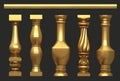 Set of different classic vintage golden balusters Royalty Free Stock Photo