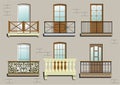 Set of different classical balconies Royalty Free Stock Photo