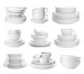 Set with different clean dishware on white background Royalty Free Stock Photo