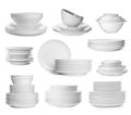 Set with different clean dishware on white background Royalty Free Stock Photo