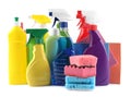 Set of different cleaning products isolated on white Royalty Free Stock Photo