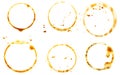 Set of different coffee cup stains on white background