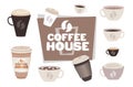 Set different coffee cups collection coffee house concept