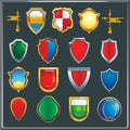 Set of different color and shape of heraldic shields. Royalty Free Stock Photo