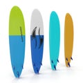 Set of different color surf boards on white 3D Illustration Royalty Free Stock Photo