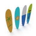 Set of different color surf boards on white 3D Illustration Royalty Free Stock Photo