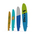 Set of different color surf boards on white 3D Illustration Royalty Free Stock Photo