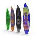 Set of different color surf boards on white 3D Illustration Royalty Free Stock Photo