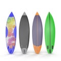 Set of different color surf boards on white 3D Illustration Royalty Free Stock Photo