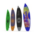 Set of different color surf boards on white 3D Illustration Royalty Free Stock Photo