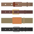 Set of different flat colored belts, vector illustration.