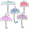 Set of different, colored umbrellas. Lines and color are used. Royalty Free Stock Photo