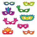 Set of different colorful carnival or holiday ornamental mask