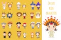 Set of different colorful cartoon kids characters in different costumes Royalty Free Stock Photo