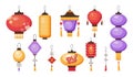 Set of different colorful Chinese lanterns flat style, vector illustration Royalty Free Stock Photo