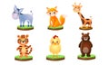 Set of different colorful cute animals. Vector illustration in flat cartoon style. Royalty Free Stock Photo