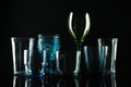 Set of different colorful empty glasses on  background Royalty Free Stock Photo