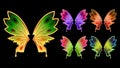 Set different colorful flame gradient butterfly wings