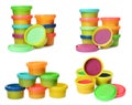 Set with different colorful play dough on white background Royalty Free Stock Photo