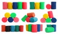 Set with different colorful play dough on white background Royalty Free Stock Photo