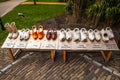 Set of different colorful vintage Dutch wooden clogs