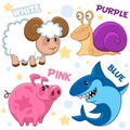 Set of different colors with animals for children.