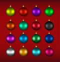Set of different coloured Christmas tree toys. Royalty Free Stock Photo