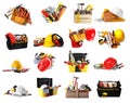 Set with different construction and carpenter tools on background Royalty Free Stock Photo