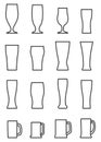 Set of different contour silhouettes beer glasses isolated on white background. Glass collection. Alcohol drinks glasses