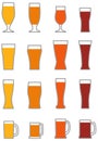 Set of different contour silhouettes beer glasses isolated on white background. Glass collection. Alcohol drinks glasses Royalty Free Stock Photo