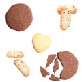 Set of different cookies on a white background