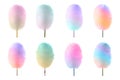 Set of different cotton candy on sticks isolated on white Royalty Free Stock Photo