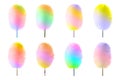 Set of different cotton candy on sticks isolated on white Royalty Free Stock Photo