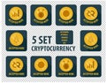 Set of different cryptocurrency flat style on a dark background