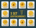 Set of different cryptocurrency flat style on a white background