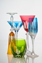 Set of different crystal glasses of different shapes, colors and uses