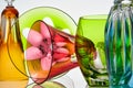 Set of different crystal glasses of different shapes, colors and uses