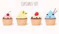 Set of different cupcakes