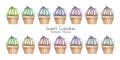 Set of different cupcakes. Watercolor illustration.